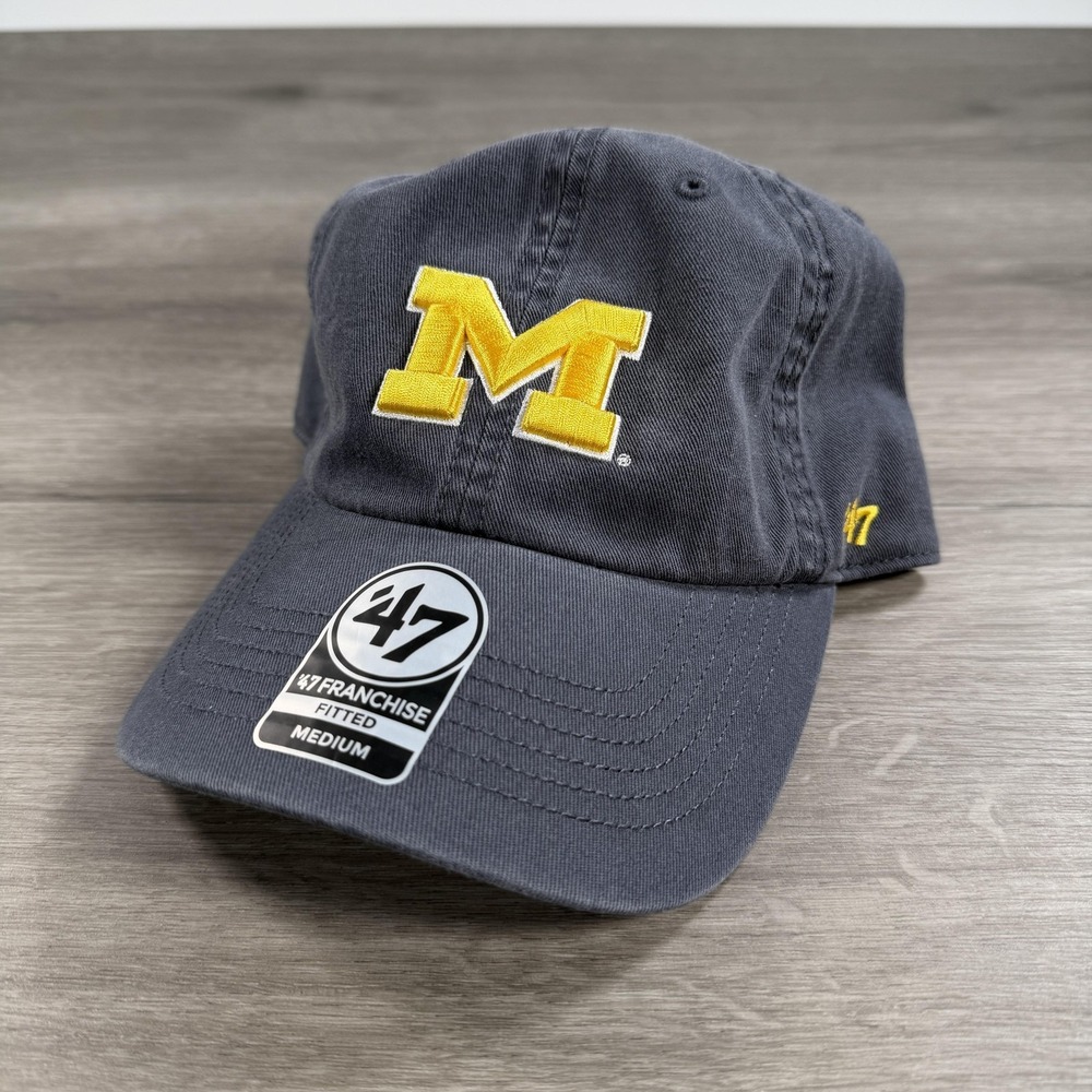 Michigan Wolverines Hat Cap Fitted Mens Medium Navy NCAA Football 47 Brand